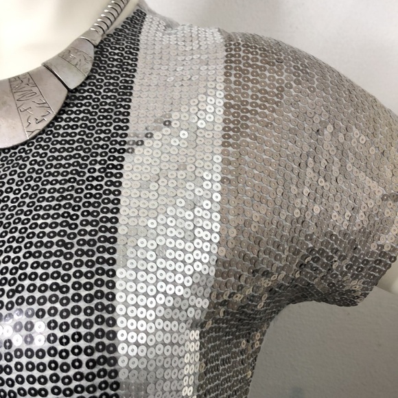 Michael Kors Silver Sequin Viscose Loose Flowy Dressy‎ Tee T-Shirt Top Blouse S - Picture 6 of 14